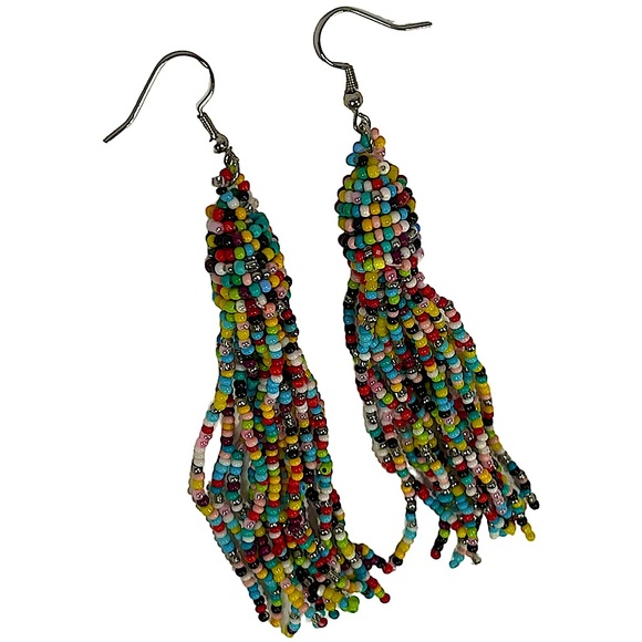 Seed bead rainbow tassel earrings, bright vibrant colors! NEW - Picture 3 of 7